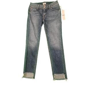 New Womens Hudson Jeans | 27 Mid-Rise Cat Skinny | Fringe Cut Out Bottom |  Blue